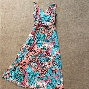 London Times Floral Maxi Dress - Blue, Pink, Black